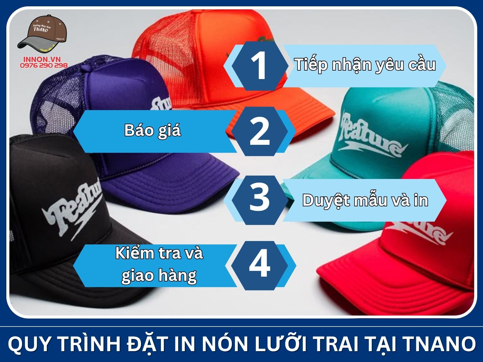 Quy trình đặt in nón lưỡi trai tại TNANO