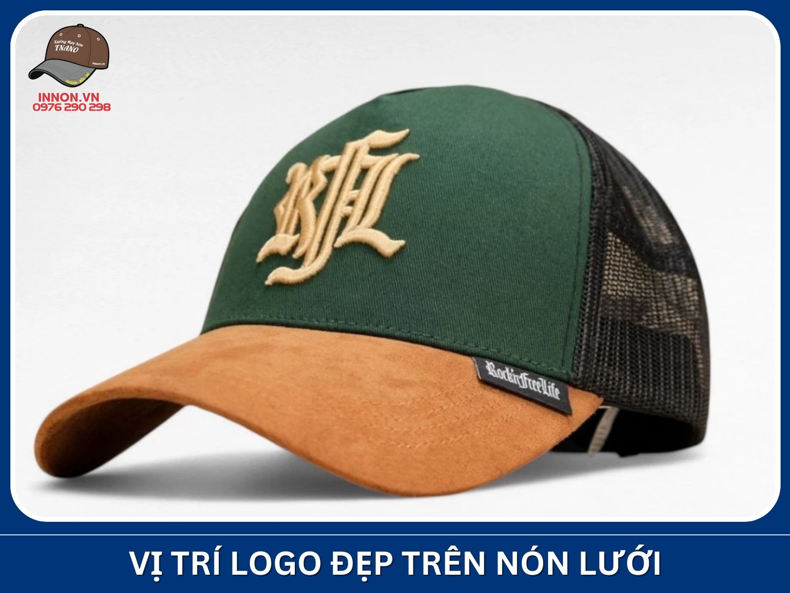 Vị trí logo đẹp trên nón lưới