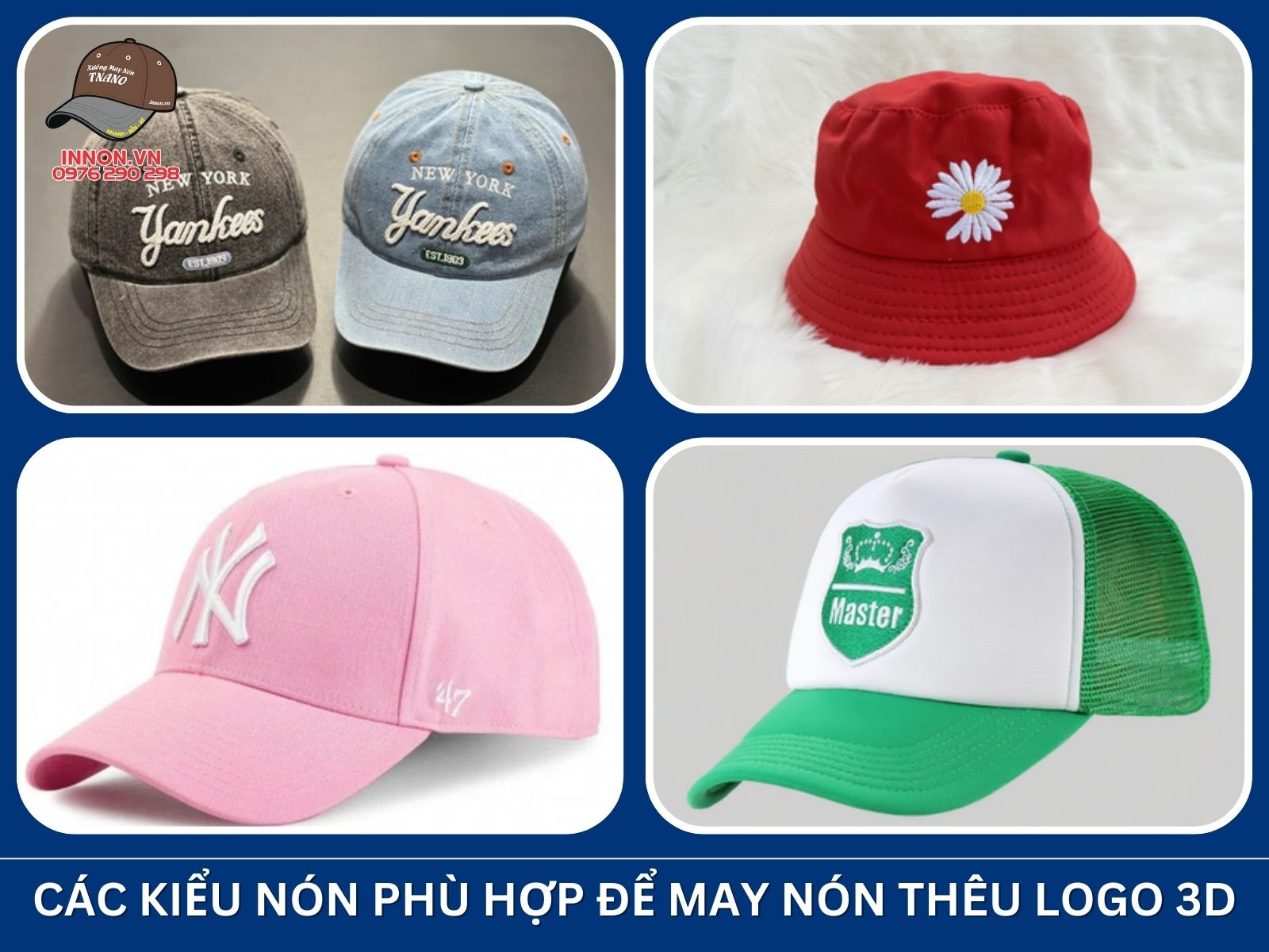 Các kiểu nón phù hợp để may nón thêu logo 3D