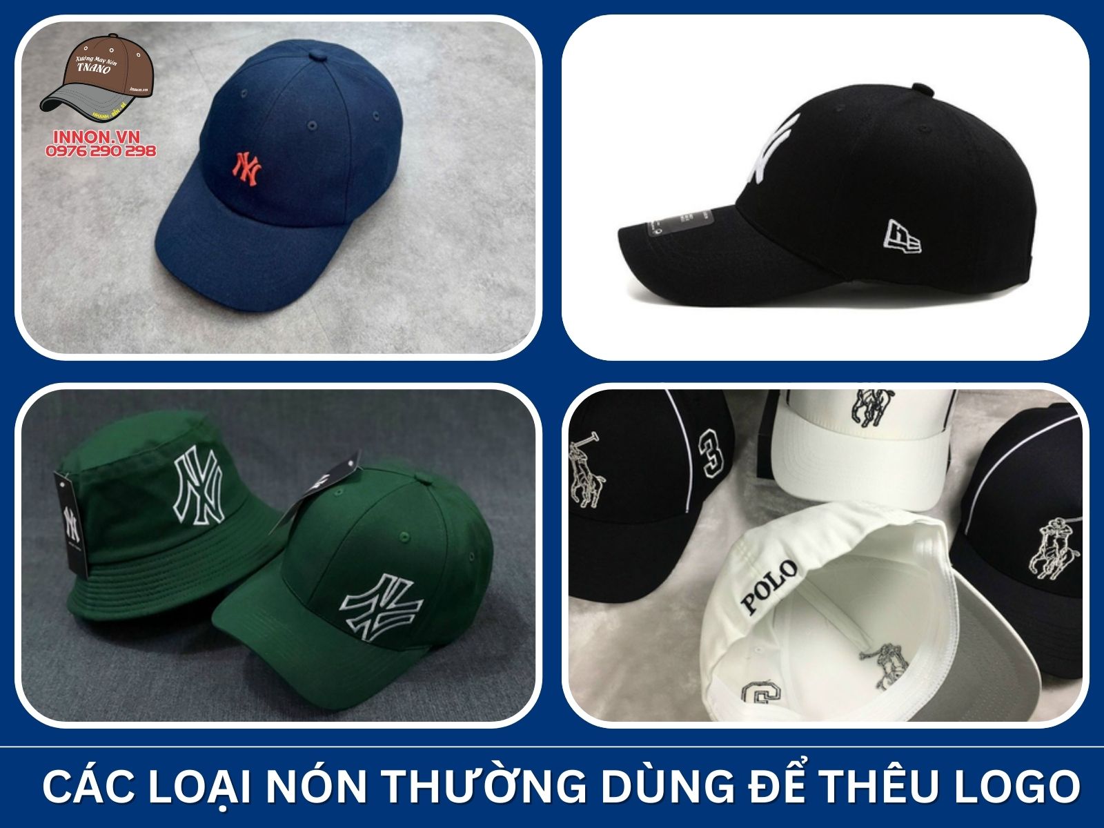 Các loại nón thường dùng để thêu logo