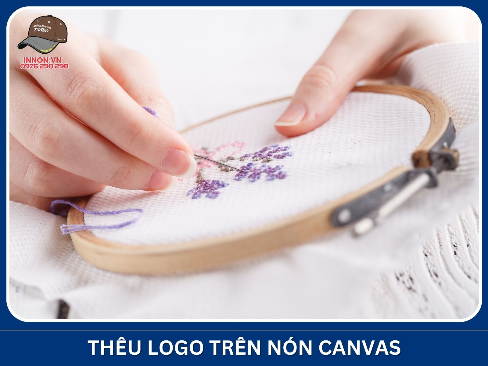Thêu logo trên nón canvas