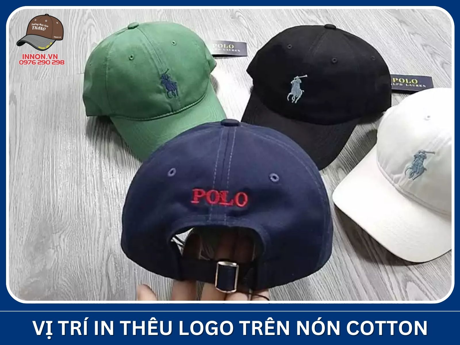 Vị trí in thêu logo trên nón cotton