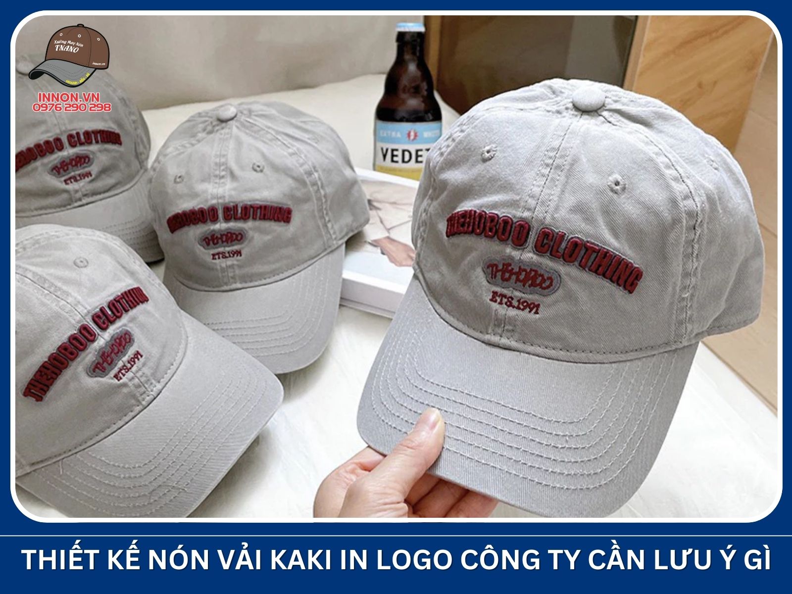 Thiết kế nón vải kaki in logo công ty cần lưu ý gì