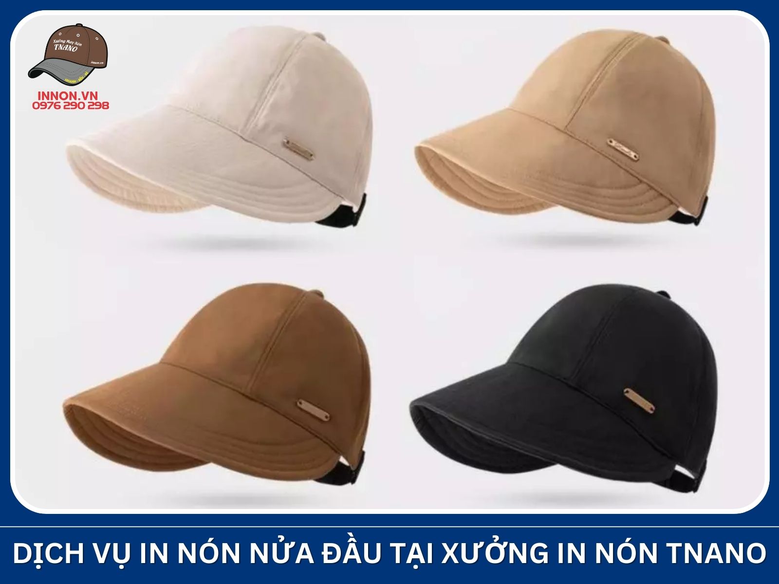 Dịch vụ in nón nửa đầu tại Xưởng In Nón TNANO