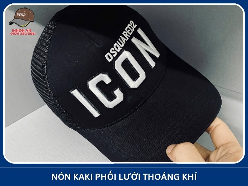 Nón kaki phối lưới thoáng khí