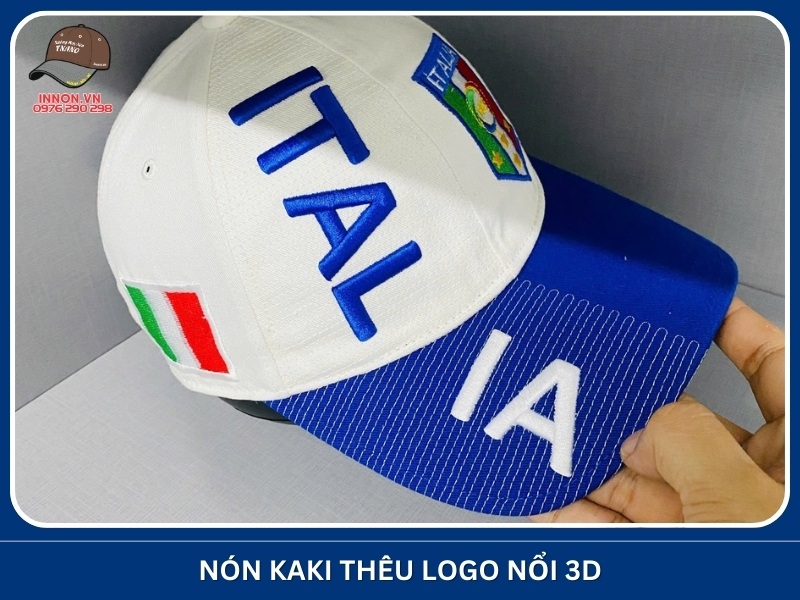 Nón kaki thêu logo nổi 3D