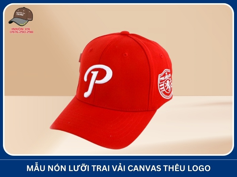 Mẫu nón lưỡi trai vải canvas thêu logo thương hiệu