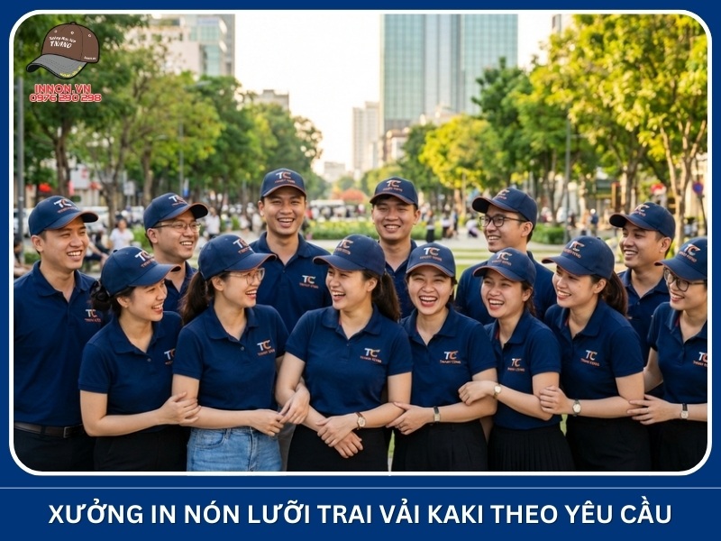 Xưởng in nón lưỡi trai vải kaki theo yêu cầu