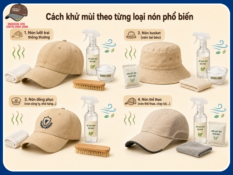 Cách khử mùi theo từng loại nón phổ biến