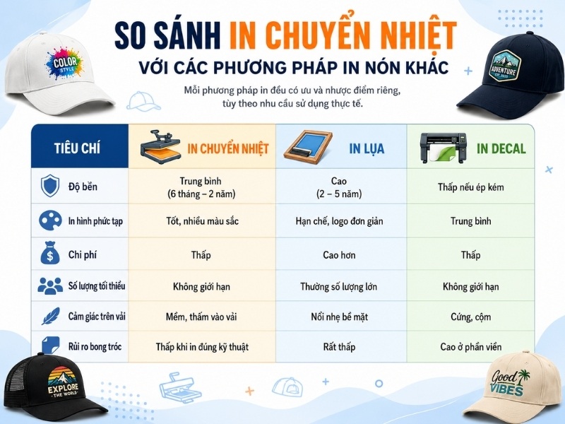 So sánh in chuyển nhiệt với các phương pháp in nón khác
