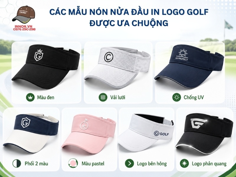 Các mẫu nón nửa đầu in logo golf được ưa chuộng
