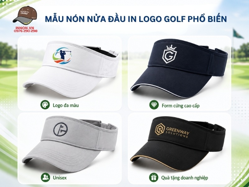 Các mẫu nón nửa đầu in logo golf phổ biến