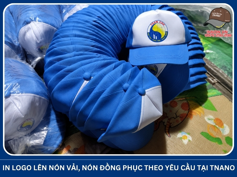 Xưởng In Nón TNANO nhận in logo lên nón vải, nón đồng phục theo yêu cầu