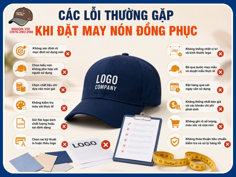 10 lỗi thường gặp khi đặt may nón đồng phục CẦN TRÁNH 13 Các lỗi thường gặp khi đặt may nón đồng phục