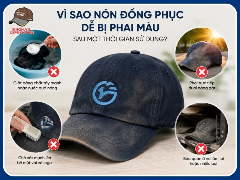 Vì sao nón đồng phục dễ bị phai màu sau một thời gian sử dụng