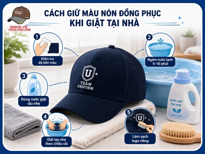 Cách giữ màu nón đồng phục khi giặt tại nhà
