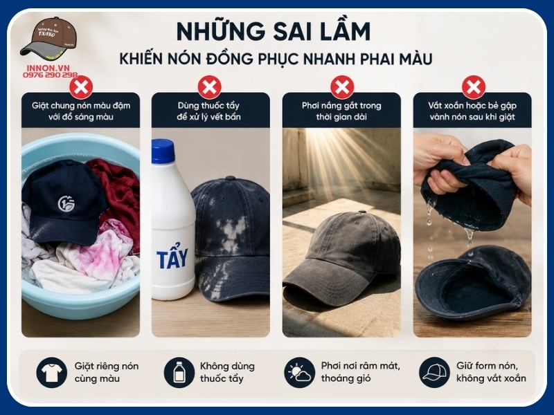 Những sai lầm khiến nón đồng phục nhanh phai màu