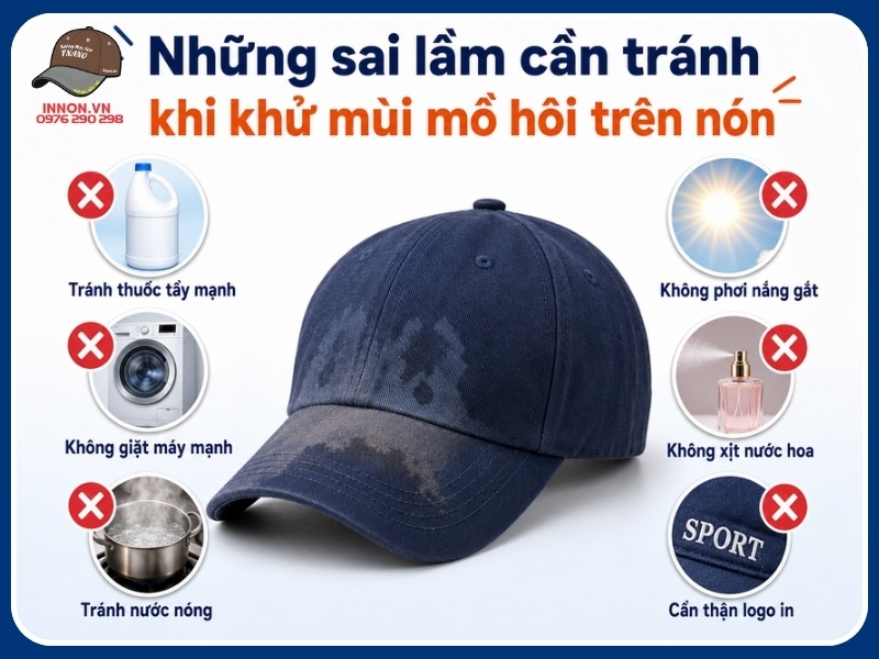 Những sai lầm cần tránh khi khử mùi mồ hôi trên nón