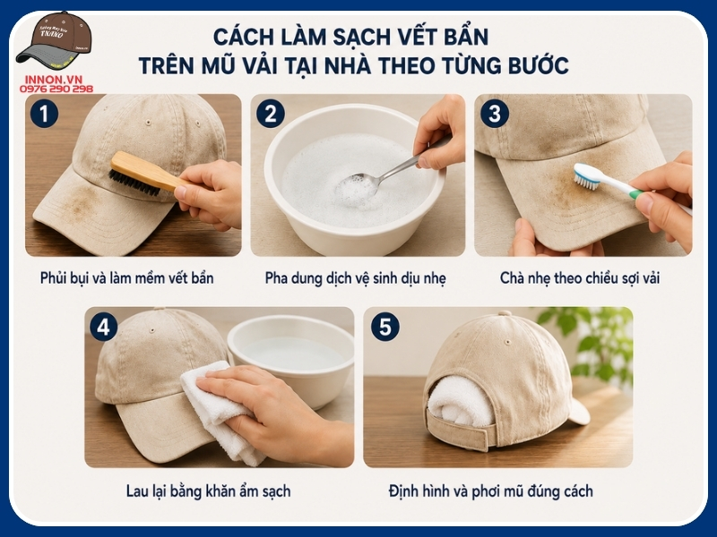 Cách làm sạch vết bẩn trên mũ vải tại nhà theo từng bước