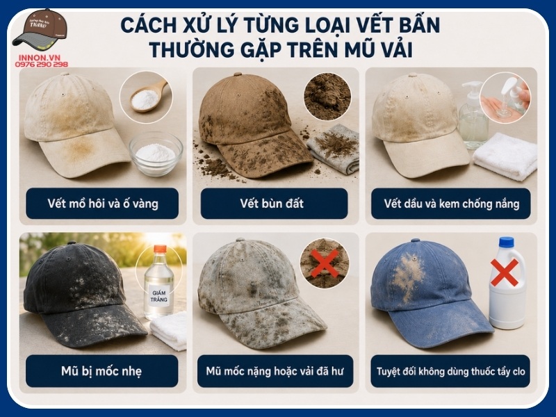 Cách xử lý từng loại vết bẩn thường gặp trên mũ vải