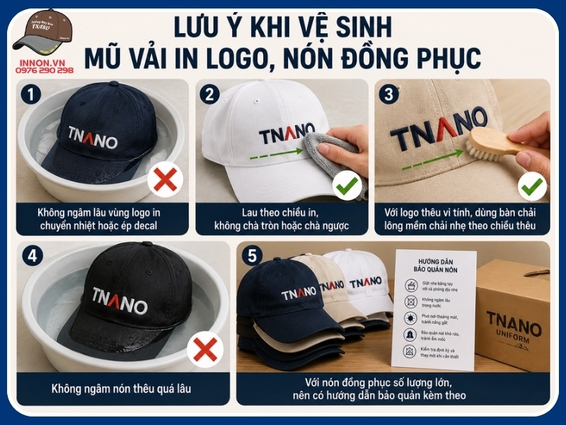 Lưu ý khi vệ sinh mũ vải in logo, nón đồng phục