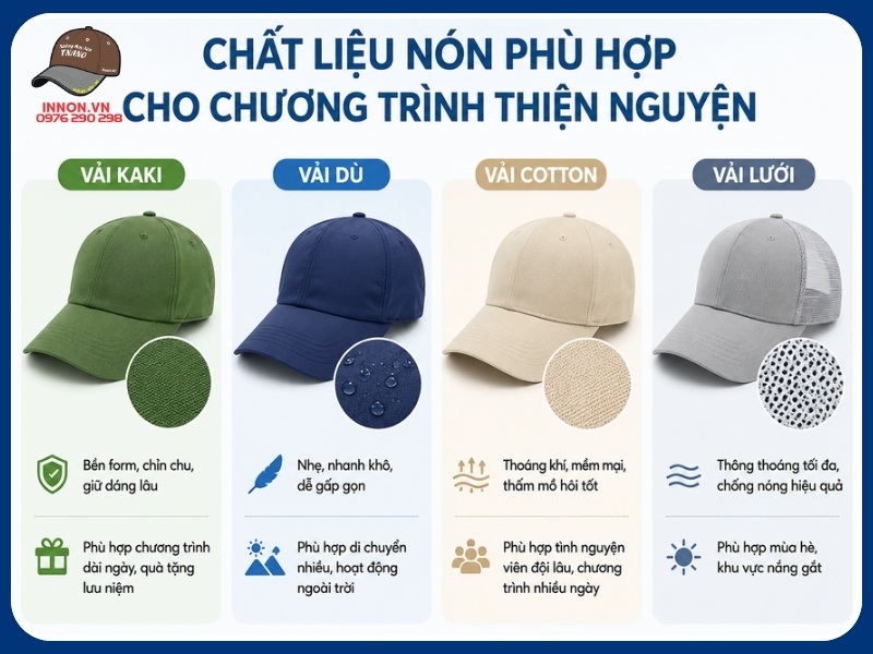 Chất liệu nón phù hợp cho chương trình thiện nguyện