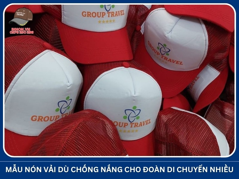 Mẫu nón vải dù chống nắng cho đoàn di chuyển nhiều