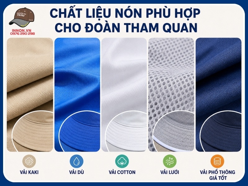 Chất liệu nón phù hợp cho đoàn tham quan