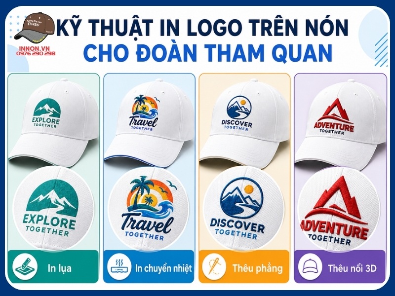 Kỹ thuật in logo trên nón cho đoàn tham quan