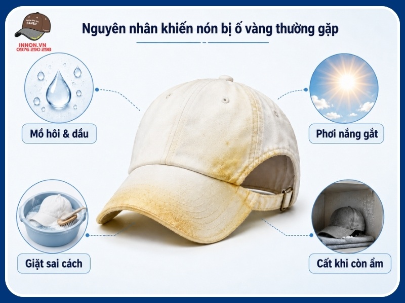 Nguyên nhân khiến nón bị ố vàng thường gặp