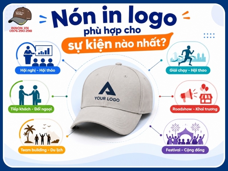 Nón in logo phù hợp cho sự kiện nào nhất