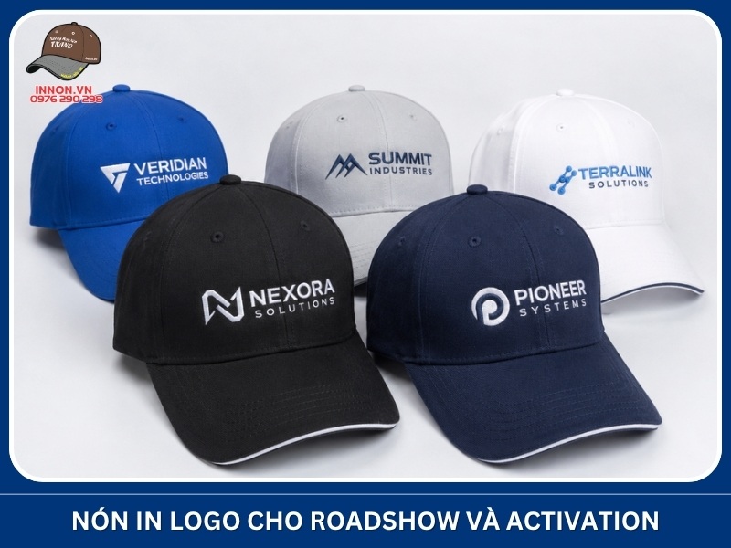 Nón in logo cho roadshow và activation