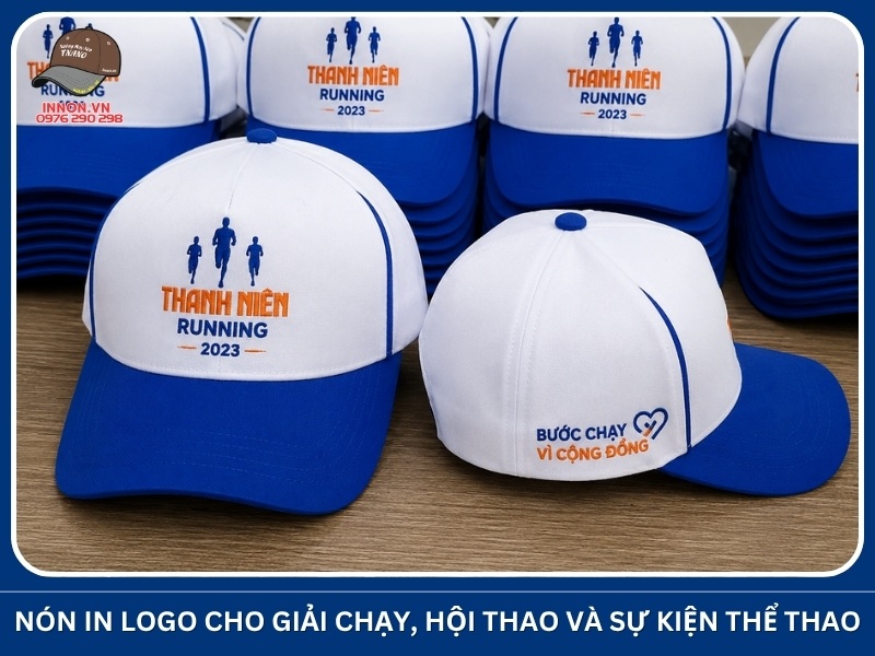 Nón in logo cho giải chạy, hội thao và sự kiện thể thao