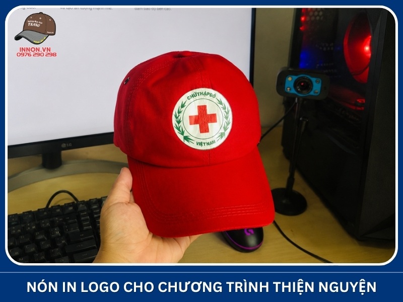 Nón in logo cho chương trình thiện nguyện