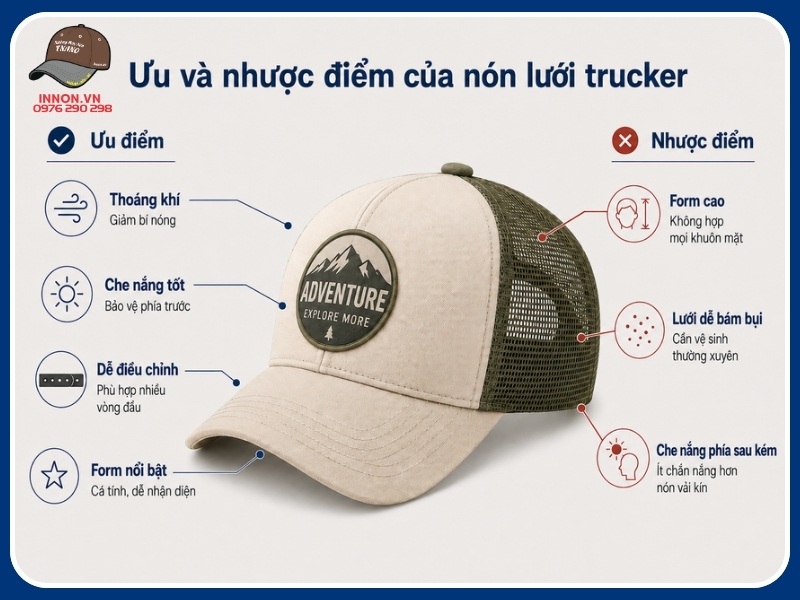 Nón lưới trucker là gì? TÌM HIỂU cấu tạo và cách chọn 19 Ưu và nhược điểm của nón lưới trucker