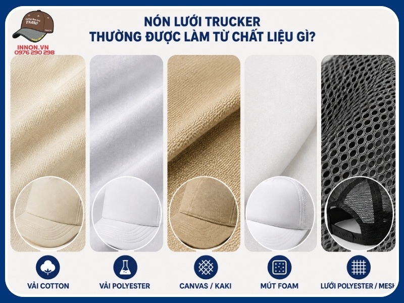 Nón lưới trucker là gì? TÌM HIỂU cấu tạo và cách chọn 22 Nón lưới trucker thường được làm từ chất liệu gì