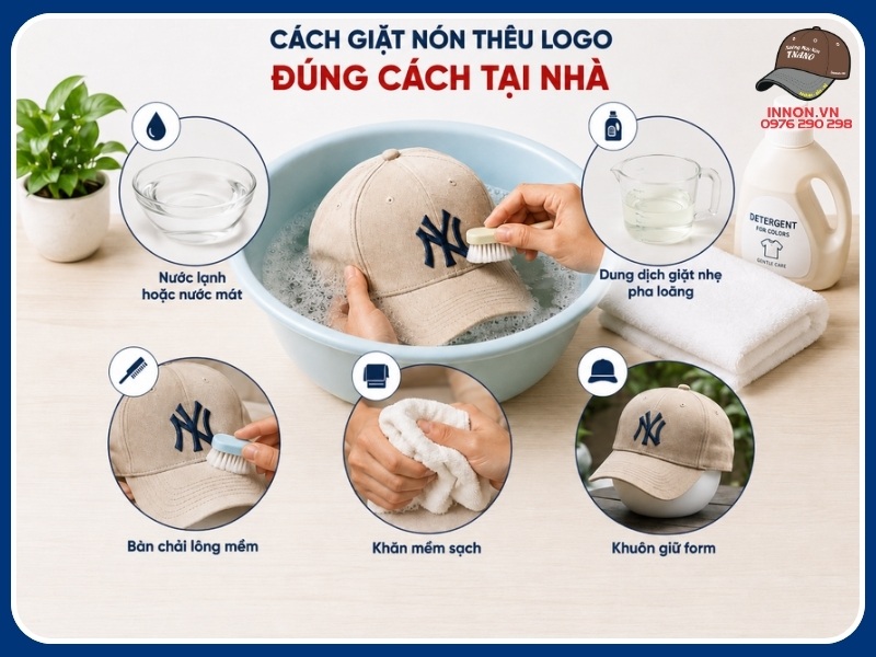 Cách giặt nón thêu logo đúng cách tại nhà