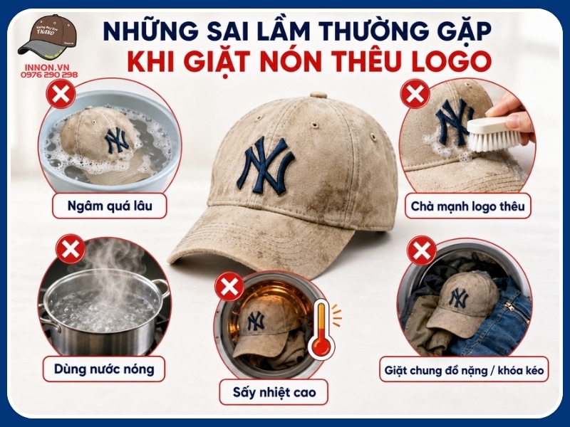 Những sai lầm thường gặp khi giặt nón thêu logo