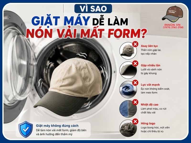 Vì sao giặt máy dễ làm nón vải mất form