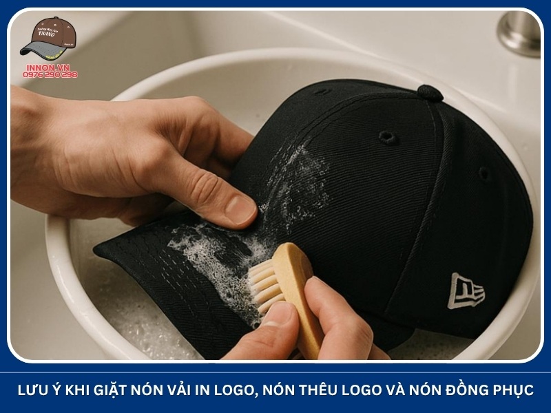 Lưu ý khi giặt nón vải in logo, nón thêu logo và nón đồng phục