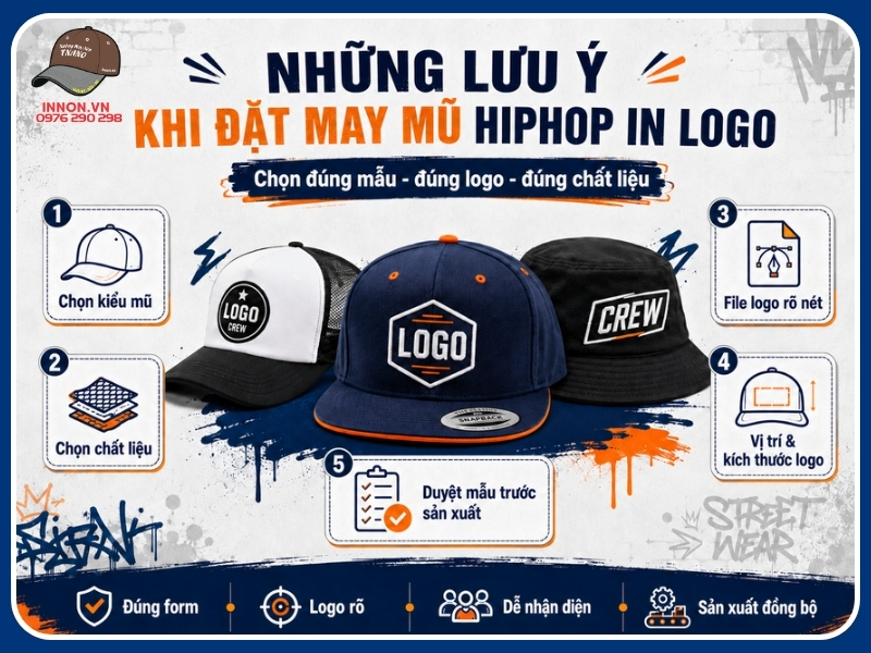 Những lưu ý khi đặt may mũ hiphop in logo