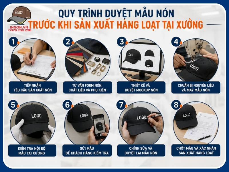 Quy trình duyệt mẫu nón trước khi sản xuất hàng loạt tại xưởng