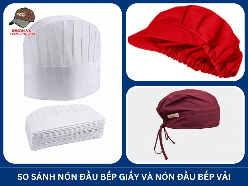 So sánh nón đầu bếp giấy và nón đầu bếp vải
