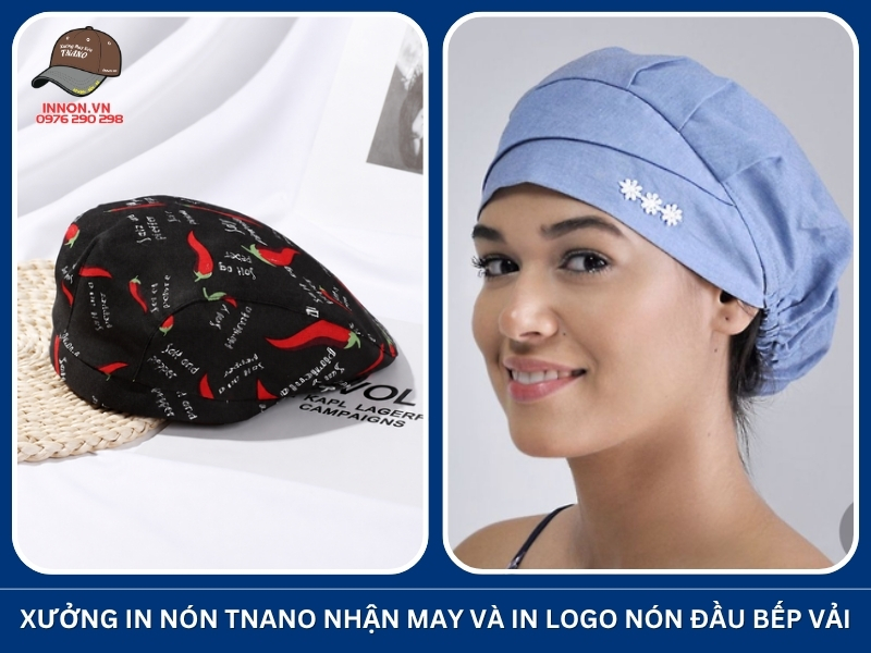 Xưởng In Nón TNANO nhận may và in logo nón đầu bếp vải